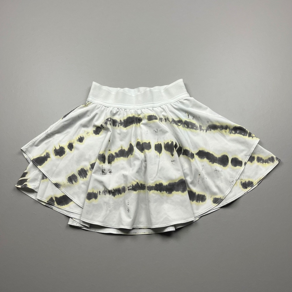 Lululemon Court Rival Skirt Women 2 White Black Yellow Tie Dye High Rise Skort